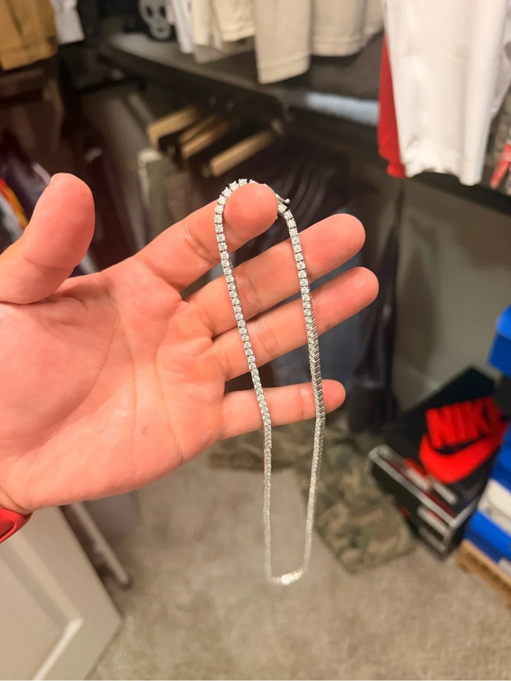 22inch White Gold Plated over 925 Silver Tennis Chain. Moissanite Stones